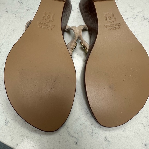 Stunning Mystique Boutique Tan and White Sandals with Pearl Embellishments - Picture 5 of 5